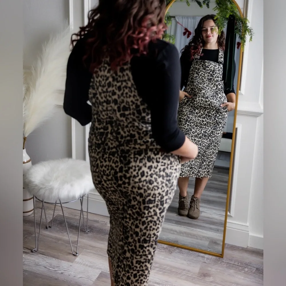 Nuggles Denim Leopard Print Overall Dress size XXL - Picture 2 of 16